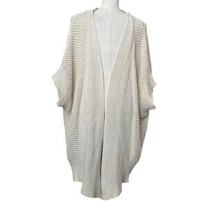 Mango Off White Crochet Knit Short Sleeve Duster Cardigan Sweater Sz S/M Summer